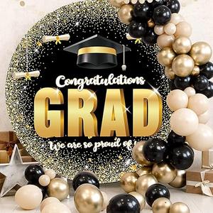 6.5FT Graduation Round Arch Backdrop Cover for Circle Arch Stand Wrinkle Resistant Circle Arch Backdrop Cover for Class of 2025 School Grad Party Decorations