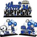 LINGTEER Happy 34th Birthday Blue Acrylic Table Topper Centerpieces Set - Cheers to 34 Years Old Birthday 34th Bday Party Gift Decorations.