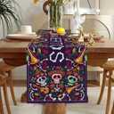3 x LFIVEOOH Dia De Los Muertos Mexican Table Runner, Sugar Skull Decor, Rustic Linen Day of The Dead Decorations, Fiesta Party for Home Kitchen Dining Room, 7213 Inch