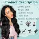 YESEGO Halloween Long Black Wig for Women 26 Inch Synthetic Lace Front Wig Middle Part Curly Wavy Wig Heat Resistant Fiber Natural Body Wave Wigs for Daily Party Use (Black) (1B)