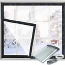 Window Insulation Kit for Winter Adjustable Plastic Insulated Window Cover Sealer Reusable Thermal Thicken Clear Insulation Wrap Transparent Film with Hook and Loop Tape for Winterizing 39'' x 48''