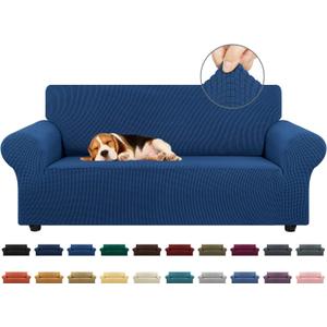 KEKUOU Stretch Loveseat Sofa Cover Slipcover,Couch Covers for 2 Cushion Couch Sofa (55"-78") Furniture Protector Sofa with Elastic Bottom for Kids,Dog. Jacquard Small Checked (Medium,Classic Blue)