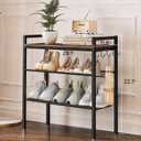 3 Tier Shoe Rack, Shoe Rack for Entryway with Hook, Shoe Organizer with Adjustable Mesh Shelves, Metal Shoe Storage, Closet, Bedroom Living Room Garage