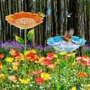2 Pack Bird Baths for Outdoors, Colorful Metal Bird Bath for Outside, Hummingbird Bath with Five Stakes, Garden Flower Small Birdbath for Garden Decor, 31.3" H x 10.63" Dia (Blue,Yellow)