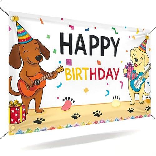 ActFirst Happy Birthday Sign Banner 71 x 43 Inches, Cute Dog Birthday Backdrop for Kids Birthday Party Decorations, Cartoon Puppy Happy Birthday Poster