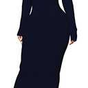 BestGirl Women's Sexy Ribbed Sweater Dresses Bodycon V Neck Off Shoulder Long Sleeve Lightweight Knit Midi Dress Navy, Size L