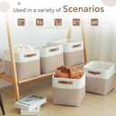 Cube Storage Baskets 6 Pack, 11x11 inch Cube Storage Bins with Leather Handles for Shelf Closet (White/ Khaki)
