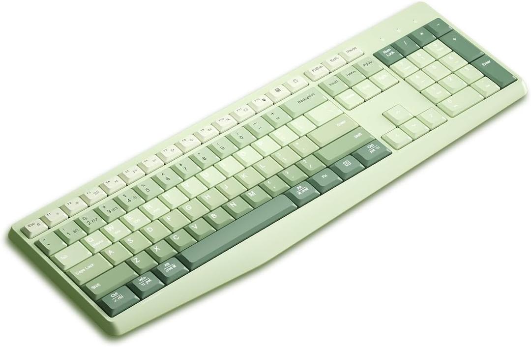 Aesthetic Colorful Keyboard Wireless 2.4GHz/Bluetooth 106-Key with Numpad Low Profile Keycaps Silent Linear Mechanical-Feel Switches Ergonomic for Mac/Win, 1 AAA Battery, Matcha Green