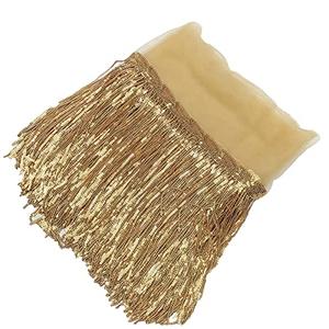 10 Yards Sparkly Sequined Tassel Ribbon Sequins Fringe Trim Spangle Paillette Lace Fabric for Upholstery Sewing Curtain Pillow Home Decor Party Dress Stage Costume Embellishment (Gold)
