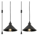 Black Plug in Pendant Light, 2 Pack Industrial Hanging Lamp Black Vintage Pendant Lighting Fixtures with 15ft Cord On/Off Switch for Kitchen Island Dinning Hall Bedroom