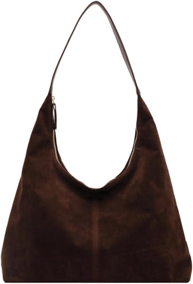 Womens Trendy Suede Tote Bag Shoulder Bags For Women Fall Underarm Bag Winter Hobo Bag Work Purses Suede Travel Handbag