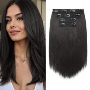 Hair Extensions, 14" Short Clip in Hair Extensions 4PCS Straight Natural Soft Synthetic Hairpiece for Women - Black Brown (14 Inch)