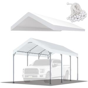 10'x20' Upgraded Carport Replacement Top Canopy Cover for Car Garage Shelter Tent Party Tent with Ball Bungees White (Only Top Cover, Frame is not Included)
