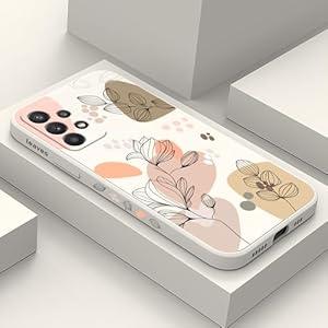 LEECG for Samsung Galaxy A32 5G Case, for Samsung A32 5G Case Floral Design Internal Fine Fiber Lining Anti Scratch Soft Liquid Silicone for Galaxy A32 5G Phone Cover-White 2