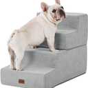 Made4Pets Dog Steps for Bed, Extra Wide Dog Stairs for High Bed Couch Sofa, 35D Foam Pet Steps for Small Dogs and Cats(Up to 40lbs), Non-Slip Bottom Pet Stairs, Light Grey, 4 Steps