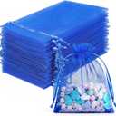 FUNFERY 100 Pcs Royal Blue Organza Bags 3x4 in, Small Mesh Drawstring Gift Bags for Sachet, Jewelry, Candy, Wedding Favor