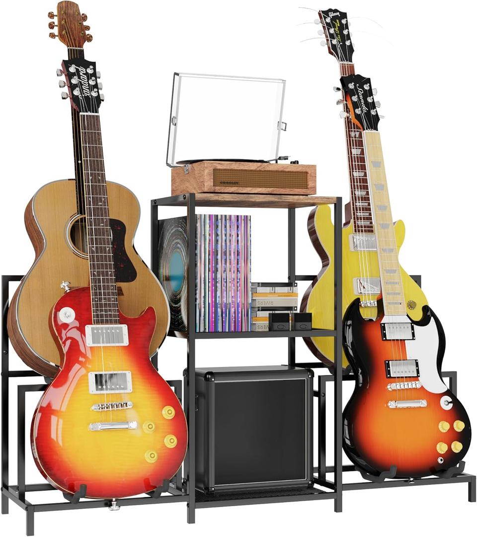 Guitar Rack Multi Guitar Stand for Multiple Guitars, Multiple Guitar Rack Holder with 3 Tier Shelf for Acoustic, Electric Guitar, Bass, Record Player, Guitar Display Stand for Home Music Studio (31.5"H x 11.8"W x 47.2"L, Black) Guitar Rack Multi Guitar Stand for Multiple Guitars, Multiple Guitar Rack Holder with 3 Tier Shelf for Acoustic, Electric Guitar, Bass, Record Player, Guitar Display Stand for Home Music Studio (31.5"H x 11.8"W x 47.2"L, Black)