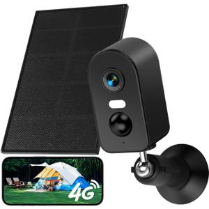 KKB No WiFi Security Camera, 4G LTE Cellular Solar Cameras Outdoor with Built-in SIM, 2K Wireless Battery Powered Camera, No Internet Needed, PIR Motion Sensor, Color Night Vision, 2-Way Audio (Black)