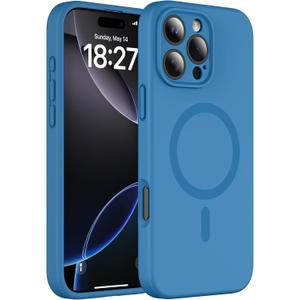 Magnetic for iPhone 16 Pro Case, Compatible with MagSafe, Full Camera Protection, Military-Grade Protection 3.0mm Thicken Silicone Phone Cover for 16 Pro 6.3", Lake Blue