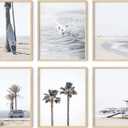 HAUS AND HUES Beach Wall Art Set of 6 Coastal Beach Prints, Ocean-Themed Posters for Home, Bedroom, or Living Room (Beige Frame, 8x10)