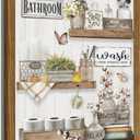 Framed Farmhouse Bathroom Wall Art, Rustic Cotton Relax Soak Unwind Pictures Wall Decor Paintings, Vintage Flower Canvas Posters Prints Artwork for Bathroom Home Decor 16x24 Inch