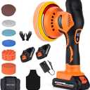 Cordless Car Buffer Polisher w/ 2x2000mAh 21V Batteries, 6 Inch Car buffer Waxer Kit, Car Polishing Machine w/ Extra 18 PCS Attachments & 6 Variable Speed, Car Buffer Polisher for Car Detailing (Orange)
