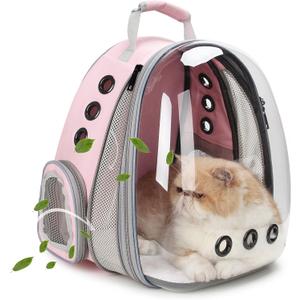 Lollimeow Cat Carrier Backpack, Bubble Expandable Backpack Carrier, Pets and Small Dogs,Airline-Approved, Designed for Travel, Hiking, Walking & Outdoor Use (Front Expandable-Pink)