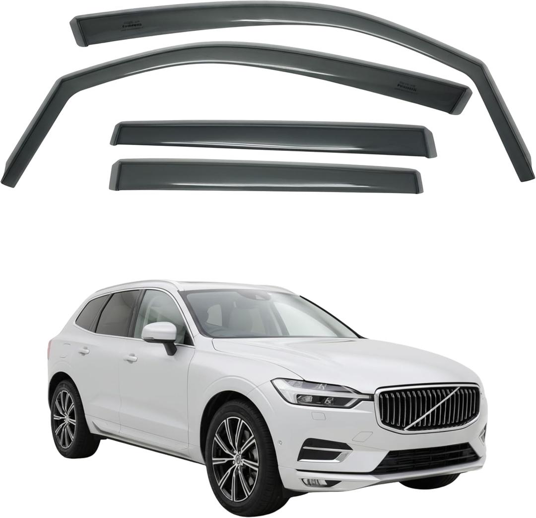 in-Channel Car Window Rain Guard Compatible with Volvo XC60 (MK2, 2018-present) 4pcs, Taiwan Made Precise & Transparent Car Wind Deflectors No Water Leakage Visors