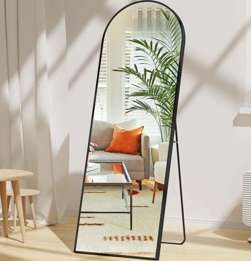 Floor Mirror, 64"x21" Black Full Length Mirror, Arched Mirrors Full Length, Freestanding Mirrors, Arch Floor Length Mirror with Thin Aluminum Frame Hanging or Leaning, Wall Mounted Mirror for Bedroom