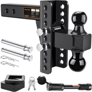 Adjustable Trailer Hitch -Drop Hitch-Tow Hitch with 2.5 inch Receiver-6inch Drop/Rise, 2" & 2-5/16" Ball Hitches for Trucks, 22,000 LBS GTW, Trailer Hitches with Anti-Theft Pin, Black