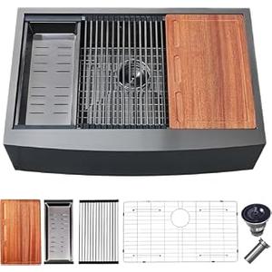 VALISY 33 Inch Black Kitchen Sink Drop in - 33"x" Topmount Ledge Workstation Sink 9 Inch Deep 16 Gauge Stainless Steel Single Bowl Sink with Accessories for Kitchen Laundry Utility