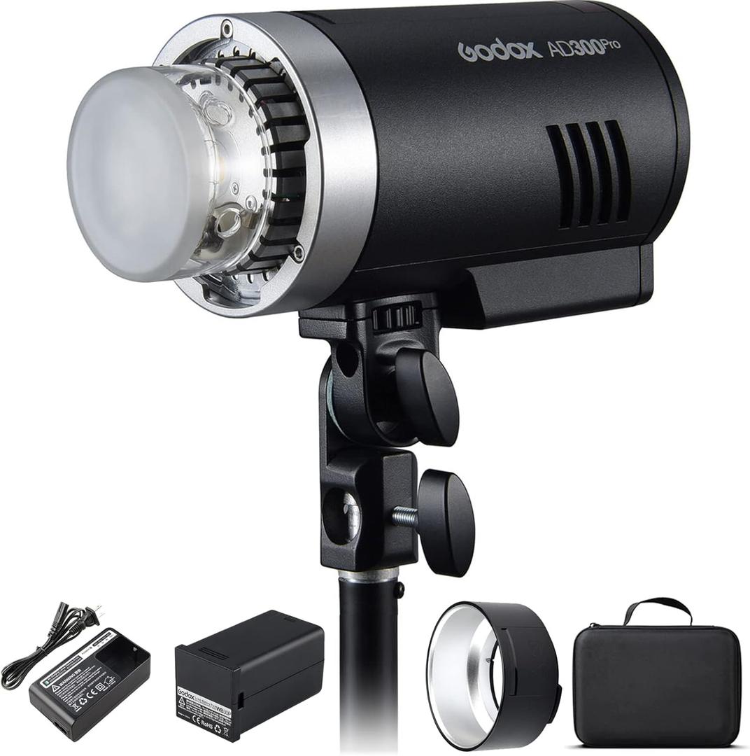 Godox AD300Pro Studio Outdoor Strobe Flash, AD300 Pro 300W 2.4G TTL HSS 1/8000s Monolight Speedlite Light, 2600mAh Lithium Battery, 0.01-1.5s Recycle Time, 12W Bi-Color Dimmable Modeling LED