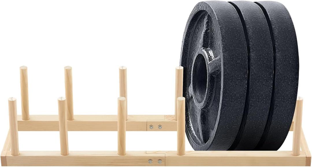 CroBlissful Weight Rack for Home Gym Wooden Horizontal 37.8''L x 10.1''W x 7.08''H Weight Plate Holder Storage Barbell Bumper Storage for Gym Home