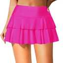 Pinup Fashion High Waisted Swim Skirt - Women Ruched Ruffle Bathing Suit Bottom Skorts with Built-in Shorts (XX-Large, Hot Pink)