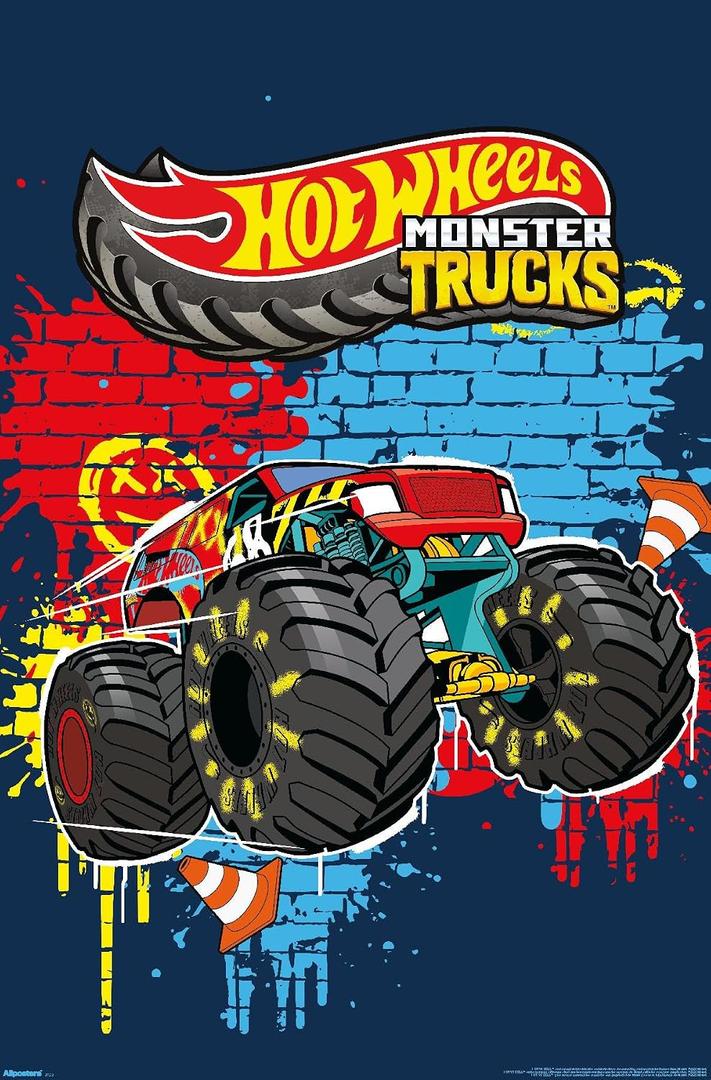 Mattel Hot Wheels - Monster Trucks Smash Wall Poster, 34L" x 22.4W", Premium Unframed Version