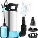 SainSmart Sump Pump with Float Switch, 1.15HP Submersible Water Pump, Stainless Steel Portable Utility Pump 3960 GPH High Flow Water Removal, with 33ft Cord for Pool Tub Garden Pond Draining