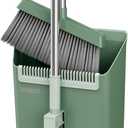 JOYMOOP Dark Teal Green Broom and Dustpan Set, Upright Angle with Built-in Comb Teeth, Ideal for Home, Office, Hardwood, Pet Hair