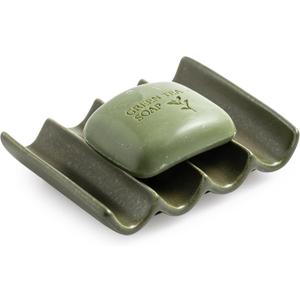 Bar Soap Holder, Ceramic Soap Dish for Shower, Bathroom Soap Saver with Drainage, Bathroom and Kitchen Sink Organizer, Keep Soap Dry (Fluted, Matcha Green)