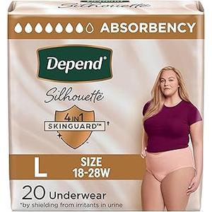 Depend Silhouette Adult Diapers, Incontinence & Postpartum Bladder Leak Underwear for Women, Maximum Absorbency, Large, Pink, 20 Count