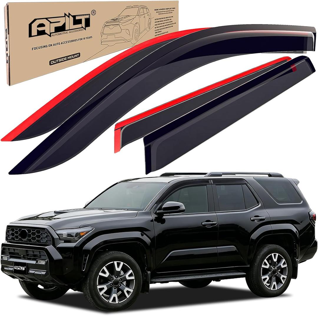 Outside-Mount Window Visors Rain Guards for 2025 2026 Toyota 4Runner Full-Size Wind Vent Deflectors Car Accessories Dark Smoke 4-Piece Set with Thicker