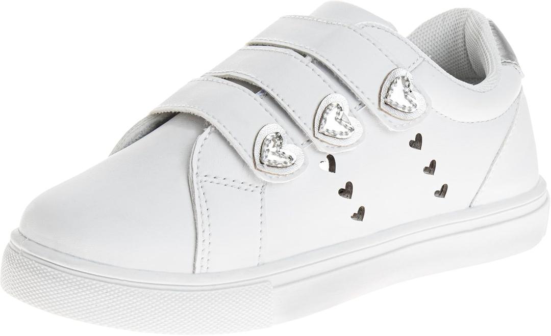 KG Girl Sneakers Non Slip - Fashion Casual Canva Low Top Shoes - White Laceless (Size 6 Toddler)