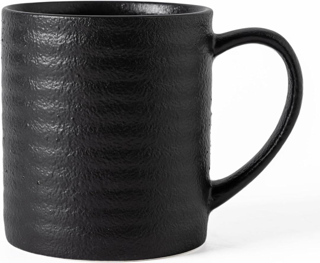 Ceramic Coffee mugs, 23 oz, Extra Large Mugs, Big Tea Cup, Large Handle, Pottery Mug, Big Belly, Matte Finish GlazeWide Bottom, stripe pattern, Microwave & Dishwasher Safe. (Black)