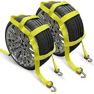 KODIAK STRAPS Adjustable Wheel Net Tow Basket Straps with Swivel J Hooks (2 Pack) - Universal for 14"-22" Tires - Strap for Dolly with Ratchet or Winches, 10,000lbs Break Strength