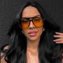 PORADAY Retro Aviator Sunglasses for Women Men Trendy Classic 70s Square Frame Sun Glasses Vintage Aviators Shades (Black/Orange)