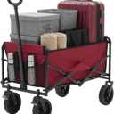 OLIXIS Collapsible Wagon 102L Standard Heavy Duty Utility Folding Wagon Cart with Lockable Brake Wheels 330 lbs Weight Capacity, Flexible Handle for Beach, Grocery, Camping, Sports & Garden, Red
