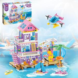 WinGift 955 Piece Beach House Building Set,Seaside Beach Villa Building Toys Friends Vacation Hut Blocks Set,STEM BuildingToys with Helicopter,Yacht,Sailboat,Birthday Gift for Kid Girl Boy Ages 6 7 8+