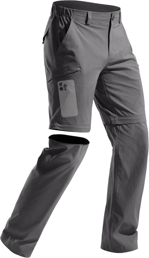 FREE SOLDIER Men's Outdoor Convertible Hiking Pants with Belt Lightweight Quick Dry Tactical Cargo Pants Nylon Spandex (Gray 32W x 30L)
