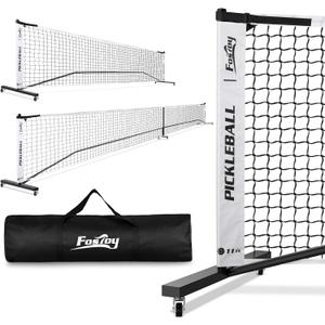 Portable Pickleball Net Set with Wheels, Regulation Size 22 FT & Half Court 11 FT, Steady Metal Frame Pickle Ball Net Set System with Carry Bag for Backyards, Driveways, and Garages (Black&White)