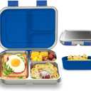 BABHAMNESS Stainless Steel Bento Box Kids, 3 Compartments Leak Proof Metal Bento Lunch Box, 304 Stainless Steel Bento Lunch Containers for School and Office,Dishwasher Safe, BPA-Free-Blue