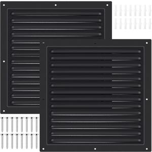 2 Pcs 12" x 12" Gable Vent Shed Attic Vent with Screen Mesh Square Metal Vent Covers Vent Grille for Exterior Door House Attic Garage Ceiling, Boost Ventilation and Guard Against Moisture (Black)